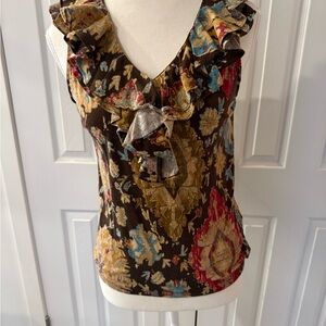 Floral Ruffle V-Neck Top - Multicolor